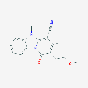 molecular formula C17H17N3O2 B373343 2-(2-Methoxyethyl)-3,5-dimethyl-1-oxo-1,5-dihydropyrido[1,2-a]benzimidazole-4-carbonitrile 