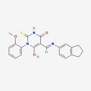 molecular formula C21H19N3O3S B3733650 5-[(2,3-dihydro-1H-inden-5-ylamino)methylene]-1-(2-methoxyphenyl)-2-thioxodihydro-4,6(1H,5H)-pyrimidinedione 