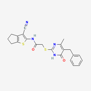 molecular formula C22H20N4O2S2 B3733782 2-[(5-benzyl-4-methyl-6-oxo-1,6-dihydro-2-pyrimidinyl)thio]-N-(3-cyano-5,6-dihydro-4H-cyclopenta[b]thien-2-yl)acetamide 