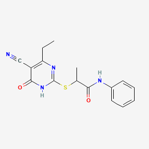 molecular formula C16H16N4O2S B3733977 2-[(5-cyano-4-ethyl-6-oxo-1,6-dihydro-2-pyrimidinyl)thio]-N-phenylpropanamide 