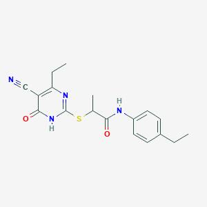 molecular formula C18H20N4O2S B3733979 2-[(5-cyano-4-ethyl-6-oxo-1,6-dihydro-2-pyrimidinyl)thio]-N-(4-ethylphenyl)propanamide 