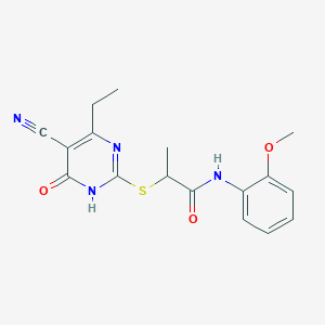 molecular formula C17H18N4O3S B3733983 2-[(5-cyano-4-ethyl-6-oxo-1,6-dihydro-2-pyrimidinyl)thio]-N-(2-methoxyphenyl)propanamide 