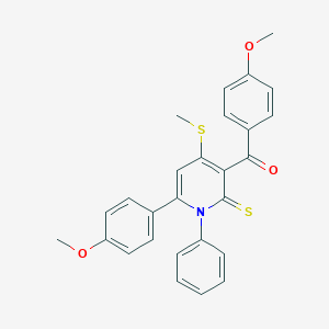 molecular formula C27H23NO3S2 B373401 (4-Methoxyphenyl)[6-(4-methoxyphenyl)-4-(methylsulfanyl)-1-phenyl-2-thioxo-1,2-dihydro-3-pyridinyl]methanone 