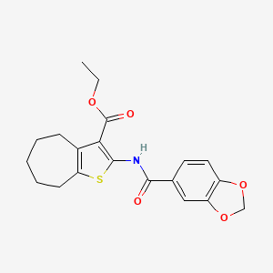 molecular formula C20H21NO5S B3734079 ethyl 2-[(1,3-benzodioxol-5-ylcarbonyl)amino]-5,6,7,8-tetrahydro-4H-cyclohepta[b]thiophene-3-carboxylate 