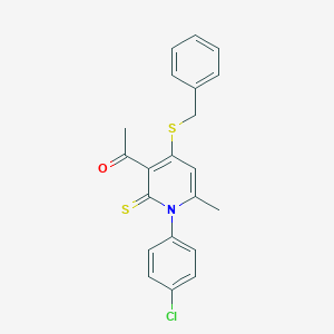 molecular formula C21H18ClNOS2 B373422 1-[4-(Benzylsulfanyl)-1-(4-chlorophenyl)-6-methyl-2-thioxo-1,2-dihydro-3-pyridinyl]ethanone 