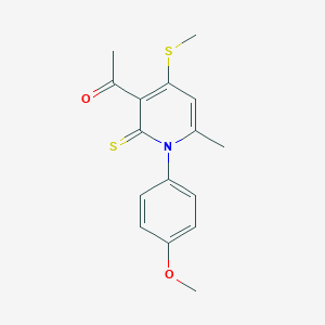 molecular formula C16H17NO2S2 B373425 1-[1-(4-Methoxyphenyl)-6-methyl-4-(methylsulfanyl)-2-thioxo-1,2-dihydro-3-pyridinyl]ethanone 