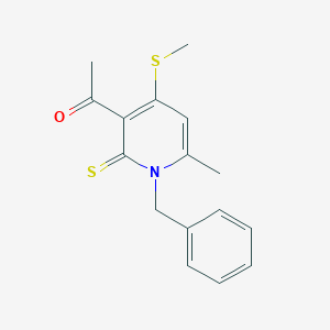 molecular formula C16H17NOS2 B373428 1-[1-Benzyl-6-methyl-4-(methylsulfanyl)-2-thioxo-1,2-dihydro-3-pyridinyl]ethanone 