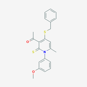 molecular formula C22H21NO2S2 B373430 1-[4-(Benzylsulfanyl)-1-(3-methoxyphenyl)-6-methyl-2-thioxo-1,2-dihydro-3-pyridinyl]ethanone 