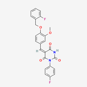molecular formula C25H18F2N2O5 B3734340 5-{4-[(2-fluorobenzyl)oxy]-3-methoxybenzylidene}-1-(4-fluorophenyl)-2,4,6(1H,3H,5H)-pyrimidinetrione 