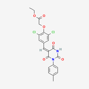 molecular formula C22H18Cl2N2O6 B3734382 ethyl (2,6-dichloro-4-{[1-(4-methylphenyl)-2,4,6-trioxotetrahydro-5(2H)-pyrimidinylidene]methyl}phenoxy)acetate 
