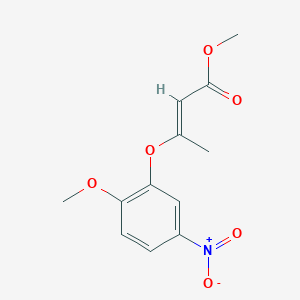 molecular formula C12H13NO6 B373442 Methyl 3-{5-nitro-2-methoxyphenoxy}-2-butenoate 