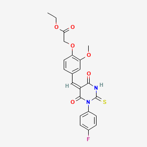 molecular formula C22H19FN2O6S B3734460 ethyl (4-{[1-(4-fluorophenyl)-4,6-dioxo-2-thioxotetrahydro-5(2H)-pyrimidinylidene]methyl}-2-methoxyphenoxy)acetate 