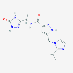 molecular formula C15H20N8O2 B3734567 5-[(2-isopropyl-1H-imidazol-1-yl)methyl]-N-[1-(5-oxo-4,5-dihydro-1H-1,2,4-triazol-3-yl)ethyl]-1H-pyrazole-3-carboxamide 