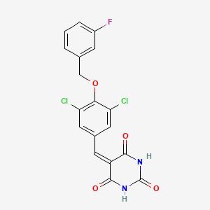 molecular formula C18H11Cl2FN2O4 B3734663 5-{3,5-dichloro-4-[(3-fluorobenzyl)oxy]benzylidene}-2,4,6(1H,3H,5H)-pyrimidinetrione 