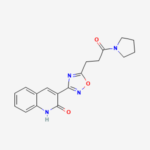 molecular formula C18H18N4O3 B3734687 3-{5-[3-oxo-3-(1-pyrrolidinyl)propyl]-1,2,4-oxadiazol-3-yl}-2-quinolinol 
