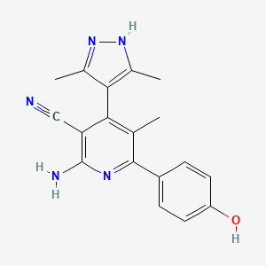 molecular formula C18H17N5O B3734735 2-amino-4-(3,5-dimethyl-1H-pyrazol-4-yl)-6-(4-hydroxyphenyl)-5-methylnicotinonitrile 
