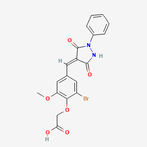 molecular formula C19H15BrN2O6 B3734837 {2-bromo-4-[(3,5-dioxo-1-phenyl-4-pyrazolidinylidene)methyl]-6-methoxyphenoxy}acetic acid 