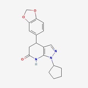 molecular formula C18H19N3O3 B3735018 4-(1,3-benzodioxol-5-yl)-1-cyclopentyl-1,4,5,7-tetrahydro-6H-pyrazolo[3,4-b]pyridin-6-one 