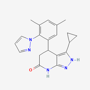 molecular formula C20H21N5O B3735204 3-cyclopropyl-4-[3,5-dimethyl-2-(1H-pyrazol-1-yl)phenyl]-1,4,5,7-tetrahydro-6H-pyrazolo[3,4-b]pyridin-6-one 