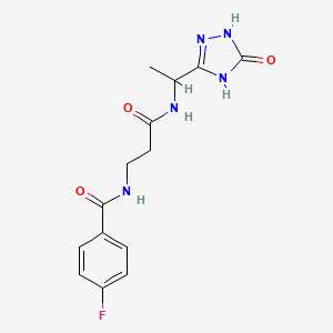 molecular formula C14H16FN5O3 B3735301 4-fluoro-N-(3-oxo-3-{[1-(5-oxo-4,5-dihydro-1H-1,2,4-triazol-3-yl)ethyl]amino}propyl)benzamide 