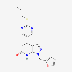 molecular formula C18H19N5O2S B3735327 1-(2-furylmethyl)-4-[2-(propylthio)pyrimidin-5-yl]-1,4,5,7-tetrahydro-6H-pyrazolo[3,4-b]pyridin-6-one 