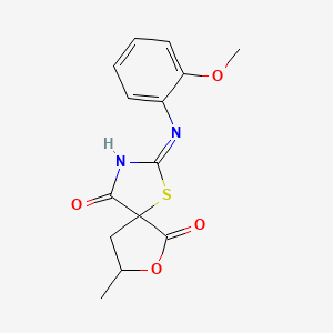 2-[(2-methoxyphenyl)amino]-8-methyl-7-oxa-1-thia-3-azaspiro[4.4]non-2-ene-4,6-dione