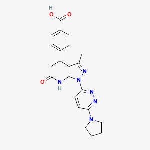 molecular formula C22H22N6O3 B3736334 4-{3-methyl-6-oxo-1-[6-(1-pyrrolidinyl)-3-pyridazinyl]-4,5,6,7-tetrahydro-1H-pyrazolo[3,4-b]pyridin-4-yl}benzoic acid 