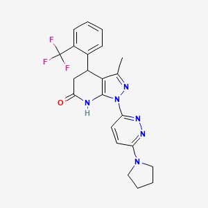 molecular formula C22H21F3N6O B3736358 3-methyl-1-[6-(1-pyrrolidinyl)-3-pyridazinyl]-4-[2-(trifluoromethyl)phenyl]-1,4,5,7-tetrahydro-6H-pyrazolo[3,4-b]pyridin-6-one 