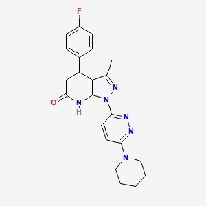 molecular formula C22H23FN6O B3736383 4-(4-fluorophenyl)-3-methyl-1-[6-(1-piperidinyl)-3-pyridazinyl]-1,4,5,7-tetrahydro-6H-pyrazolo[3,4-b]pyridin-6-one 