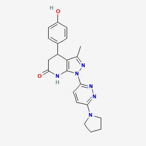 molecular formula C21H22N6O2 B3736518 4-(4-hydroxyphenyl)-3-methyl-1-[6-(1-pyrrolidinyl)-3-pyridazinyl]-1,4,5,7-tetrahydro-6H-pyrazolo[3,4-b]pyridin-6-one 
