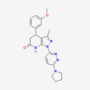 molecular formula C22H24N6O2 B3736530 4-(3-methoxyphenyl)-3-methyl-1-[6-(1-pyrrolidinyl)-3-pyridazinyl]-1,4,5,7-tetrahydro-6H-pyrazolo[3,4-b]pyridin-6-one 