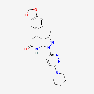 molecular formula C23H24N6O3 B3736559 4-(1,3-benzodioxol-5-yl)-3-methyl-1-[6-(1-piperidinyl)-3-pyridazinyl]-1,4,5,7-tetrahydro-6H-pyrazolo[3,4-b]pyridin-6-one 