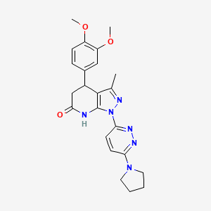 molecular formula C23H26N6O3 B3736560 4-(3,4-dimethoxyphenyl)-3-methyl-1-[6-(1-pyrrolidinyl)-3-pyridazinyl]-1,4,5,7-tetrahydro-6H-pyrazolo[3,4-b]pyridin-6-one 