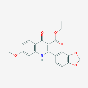 molecular formula C20H17NO6 B373702 ethyl 2-(1,3-benzodioxol-5-yl)-7-methoxy-4-oxo-1H-quinoline-3-carboxylate 