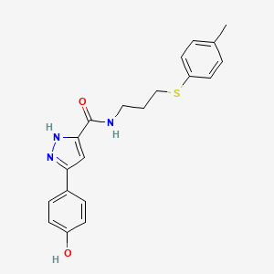 molecular formula C20H21N3O2S B3737210 3-(4-hydroxyphenyl)-N-[3-(4-methylphenyl)sulfanylpropyl]-1H-pyrazole-5-carboxamide 