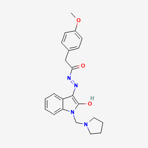 molecular formula C22H24N4O3 B3739335 2-(4-methoxyphenyl)-N'-[2-oxo-1-(1-pyrrolidinylmethyl)-1,2-dihydro-3H-indol-3-ylidene]acetohydrazide 