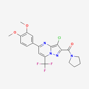 molecular formula C20H18ClF3N4O3 B3739688 3-chloro-5-(3,4-dimethoxyphenyl)-2-(1-pyrrolidinylcarbonyl)-7-(trifluoromethyl)pyrazolo[1,5-a]pyrimidine 
