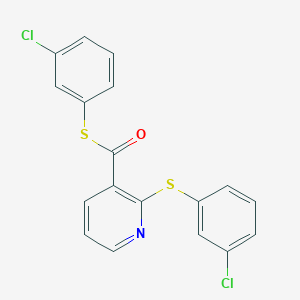 molecular formula C18H11Cl2NOS2 B373983 S-(3-chlorophenyl) 2-[(3-chlorophenyl)sulfanyl]-3-pyridinecarbothioate 