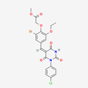 molecular formula C22H18BrClN2O7 B3740102 methyl (2-bromo-4-{[1-(4-chlorophenyl)-2,4,6-trioxotetrahydro-5(2H)-pyrimidinylidene]methyl}-6-ethoxyphenoxy)acetate 