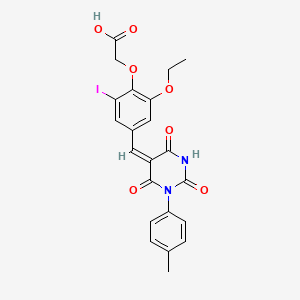 molecular formula C22H19IN2O7 B3740235 (2-ethoxy-6-iodo-4-{[1-(4-methylphenyl)-2,4,6-trioxotetrahydro-5(2H)-pyrimidinylidene]methyl}phenoxy)acetic acid 