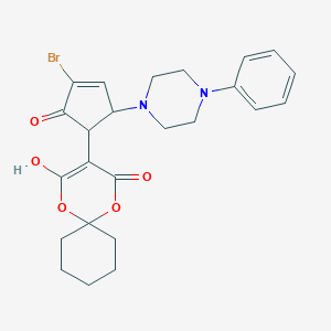 molecular formula C24H27BrN2O5 B374035 3-[3-Bromo-2-oxo-5-(4-phenyl-1-piperazinyl)-3-cyclopenten-1-yl]-4-hydroxy-1,5-dioxaspiro[5.5]undec-3-en-2-one 
