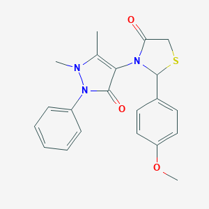 molecular formula C21H21N3O3S B374047 3-(1,5-dimethyl-3-oxo-2-phenyl-2,3-dihydro-1H-pyrazol-4-yl)-2-(4-methoxyphenyl)-1,3-thiazolidin-4-one CAS No. 125298-58-0