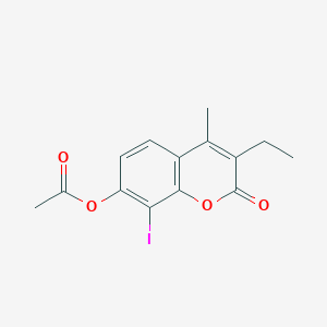 molecular formula C14H13IO4 B3740548 3-ethyl-8-iodo-4-methyl-2-oxo-2H-chromen-7-yl acetate 