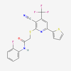2-{[3-cyano-6-(2-thienyl)-4-(trifluoromethyl)-2-pyridinyl]thio}-N-(2-fluorophenyl)acetamide