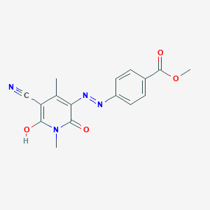 molecular formula C16H14N4O4 B374074 Methyl 4-[(5-cyano-2-hydroxy-1,4-dimethyl-6-oxo-1,6-dihydro-3-pyridinyl)diazenyl]benzoate CAS No. 846597-21-5