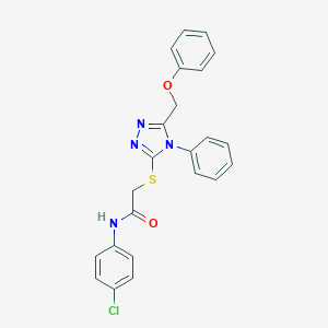 molecular formula C23H19ClN4O2S B374089 N-(4-chlorophenyl)-2-{[5-(phenoxymethyl)-4-phenyl-4H-1,2,4-triazol-3-yl]sulfanyl}acetamide 