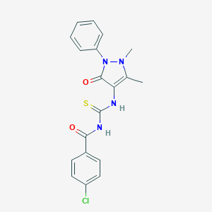 molecular formula C19H17ClN4O2S B374091 N-(4-chlorobenzoyl)-N'-(1,5-dimethyl-3-oxo-2-phenyl-2,3-dihydro-1H-pyrazol-4-yl)thiourea 