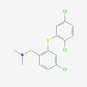 molecular formula C15H14Cl3NS B374118 N-{4-chloro-2-[(2,5-dichlorophenyl)sulfanyl]benzyl}-N,N-dimethylamine 