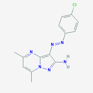 molecular formula C14H13ClN6 B374153 3-[(4-Chlorophenyl)diazenyl]-5,7-dimethylpyrazolo[1,5-a]pyrimidin-2-amine 
