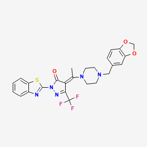 4-{1-[4-(1,3-benzodioxol-5-ylmethyl)-1-piperazinyl]ethylidene}-2-(1,3-benzothiazol-2-yl)-5-(trifluoromethyl)-2,4-dihydro-3H-pyrazol-3-one